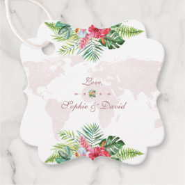 Elegant Tropical Floral Gold Wereldkaart Wedding Bedankjes Labels