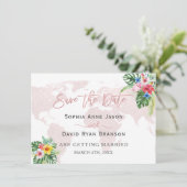Elegant Tropical Floral Gold Wereldkaart Wedding Save The Date (Staand voorkant)