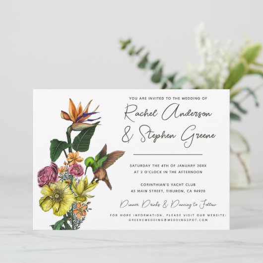 Elegant Tropical Floral Greenery Summer Weddenscha Kaart (Staand voorkant)