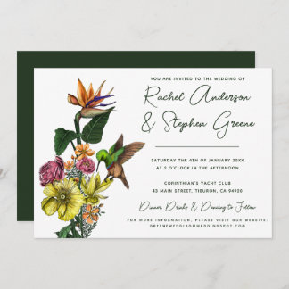 Elegant Tropical Floral Greenery Summer Weddenscha Kaart