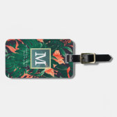 Elegant Tropical Floral Modern Gold Lijst Monogram Bagagelabel (Voorkant horizontaal)