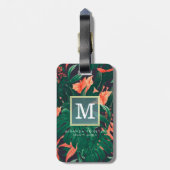 Elegant Tropical Floral Modern Gold Lijst Monogram Bagagelabel (Achterkant verticaal)