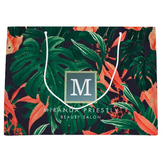 Elegant Tropical Floral Modern Gold Lijst Monogram Large Cadeautasje (Voorkant)