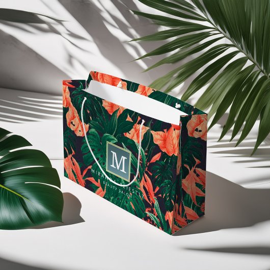 Elegant Tropical Floral Modern Gold Lijst Monogram Large Cadeautasje