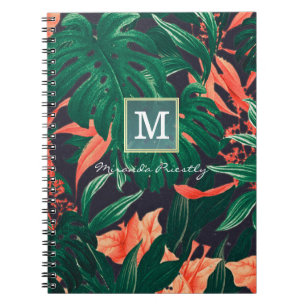 Elegant Tropical Floral Modern Gold Lijst Monogram Notitieboek