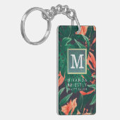 Elegant Tropical Floral Modern Gold Lijst Monogram Sleutelhanger (Voorkant Links)