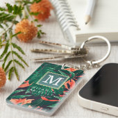 Elegant Tropical Floral Modern Gold Lijst Monogram Sleutelhanger (Voorkant Rechts)