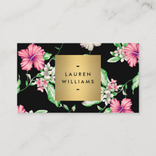 Elegant Tropical Floral Pattern op Black Visitekaartje