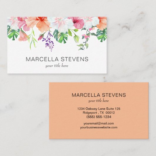 Elegant Tropical Floral Visitekaartje (Voorkant / Achterkant)