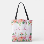 Elegant Tropical Floral Waterverf Name Monogram Tote Bag (Achterkant)