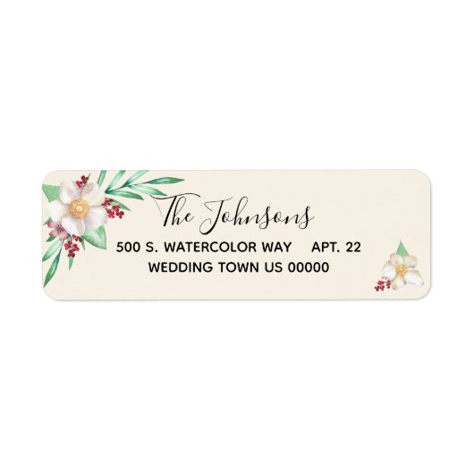 Elegant Tropical Floral Waterverf Wedding Address Etiket (Voorkant)