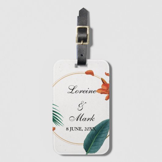 Elegant Tropical Floral Wedding Bagagelabel (Voorkant (verticaal))