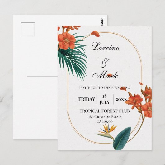 Elegant Tropical Floral Wedding Briefkaart (Voorkant / Achterkant)