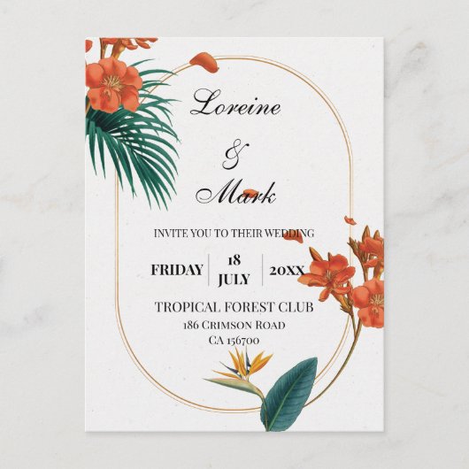 Elegant Tropical Floral Wedding Briefkaart (Voorkant)