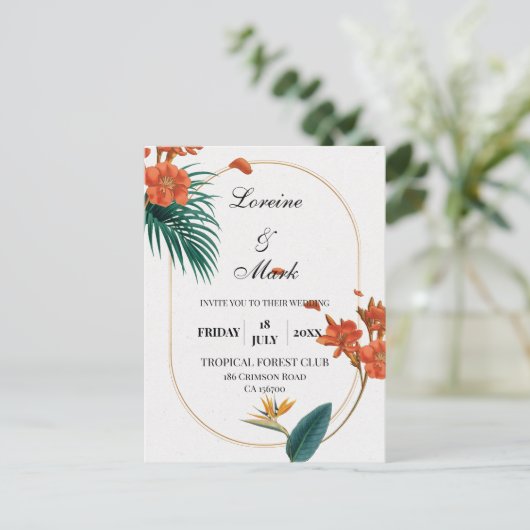 Elegant Tropical Floral Wedding Briefkaart (Staand voorkant)