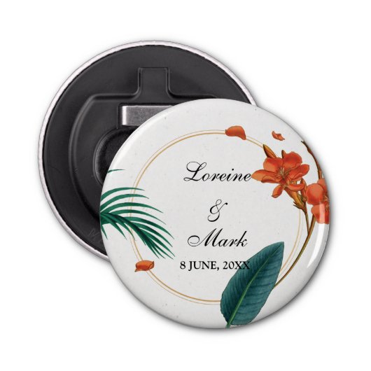 Elegant Tropical Floral Wedding Button Flesopener (Voorkant)