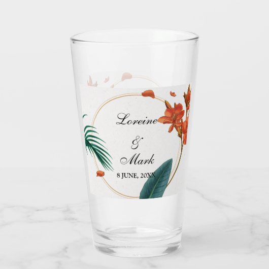 Elegant Tropical Floral Wedding Glas (Achterkant)
