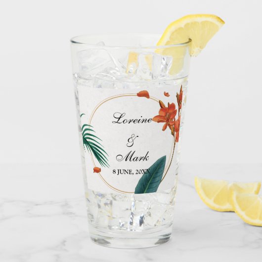 Elegant Tropical Floral Wedding Glas (Achterkant ijs)