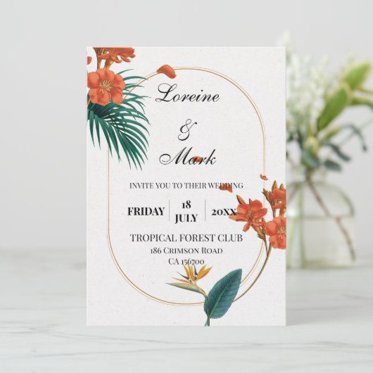 Elegant Tropical Floral Wedding Kaart (Staand voorkant)