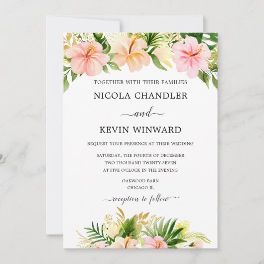 Elegant Tropical Floral Wedding Kaart (Voorkant)