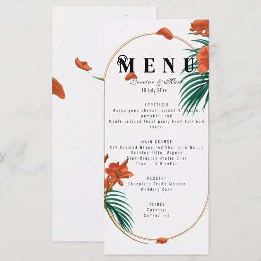 Elegant Tropical Floral Wedding Menu (Voorkant / Achterkant)