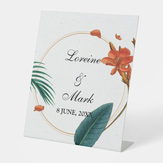 Elegant Tropical Floral Wedding Reclamebord Met Voetstuk (Voorkant)