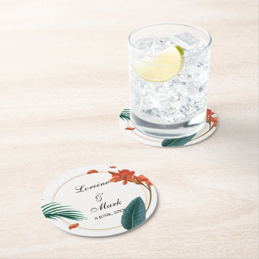 Elegant Tropical Floral Wedding Ronde Kartonnen Onderzetter (Insitu)