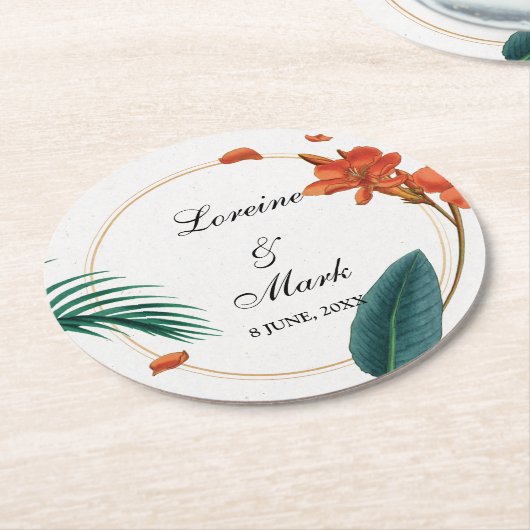 Elegant Tropical Floral Wedding Ronde Kartonnen Onderzetter (Gebogen)