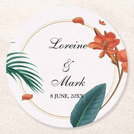 Elegant Tropical Floral Wedding Ronde Kartonnen Onderzetter (Voorkant)
