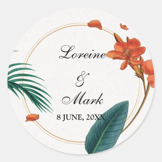 Elegant Tropical Floral Wedding Ronde Sticker (Voorkant)