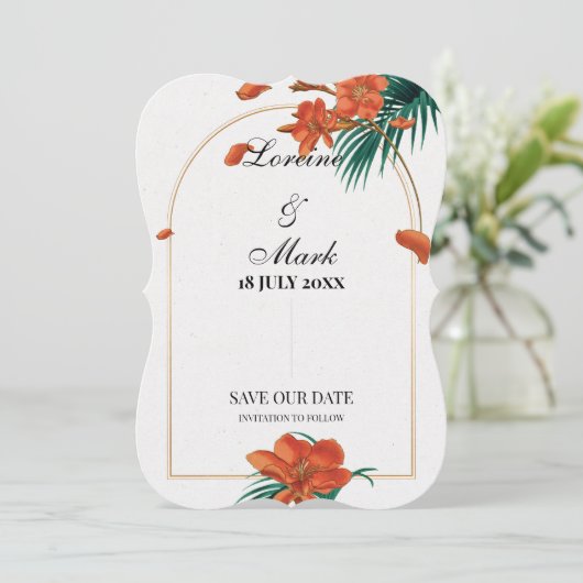 Elegant Tropical Floral Wedding Save The Date (Staand voorkant)