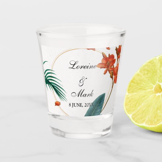 Elegant Tropical Floral Wedding Shot Glas (Voorkant)