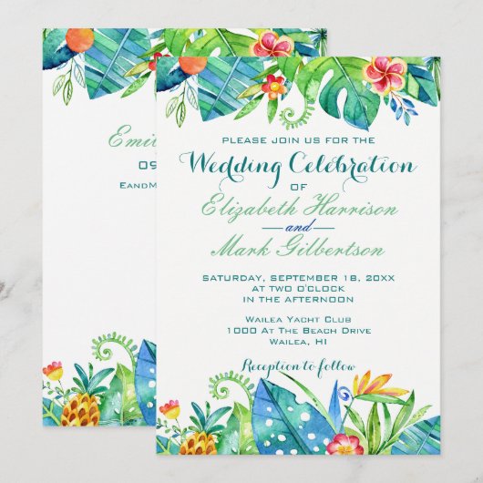 Elegant Tropical Floral Wedding Website Wedding Kaart (Voorkant / Achterkant)