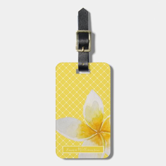 Elegant Tropical Flower & Trellis Pattern | Geel Bagagelabel (Voorkant verticaal)