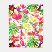 Elegant Tropical Flowers Orchid and Birds Fleece Deken (Voorkant)