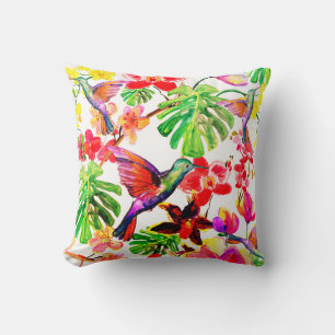Elegant Tropical Flowers Orchid and Birds Kussen