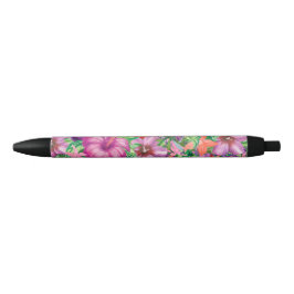 Elegant Tropical Flowers Patroon Zwarte Inkt Pen