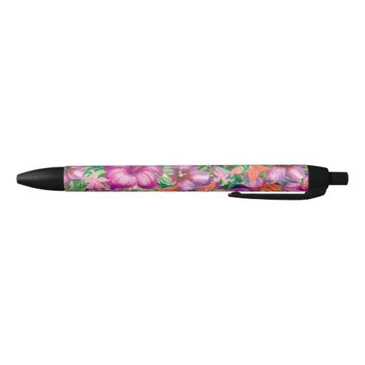 Elegant Tropical Flowers Patroon Zwarte Inkt Pen (Bodem)
