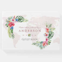 Elegant Tropical Flowers Wereldkaart Wedding Gastenboek