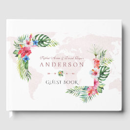 Elegant Tropical Flowers Wereldkaart Wedding Gastenboek