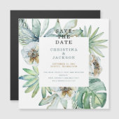 Elegant Tropical Foliage Wedding Save the Date Magnetische Uitnodiging (Voorkant / Achterkant)