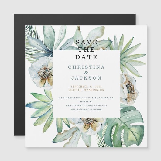 Elegant Tropical Foliage Wedding Save the Date Magnetische Uitnodiging (Voorkant / Achterkant)
