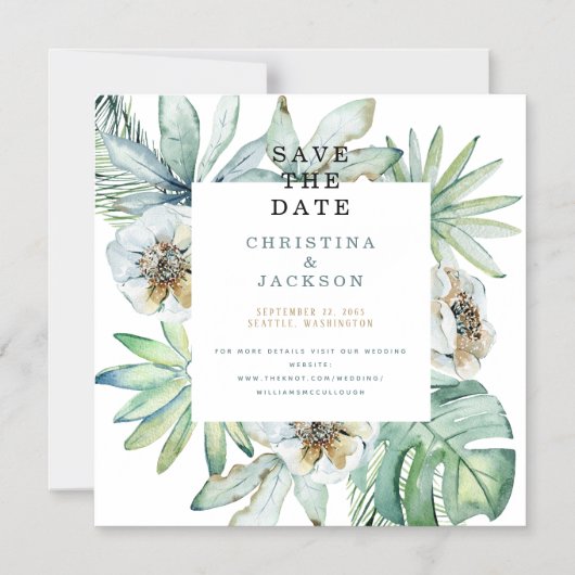 Elegant Tropical Foliage Wedding Save the Date Magnetische Uitnodiging (Voorkant)