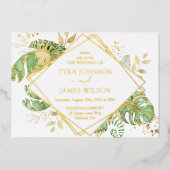 Elegant Tropical Geometric Gold Foil Wedding Folie Uitnodiging (Voorkant)