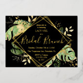 Elegant Tropical Gold Bridal Brunch Black & Gold Folie Uitnodiging (Voorkant)
