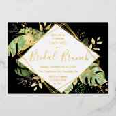 Elegant Tropical Gold Bridal Brunch Black & Gold Folie Uitnodiging (Voorkant)
