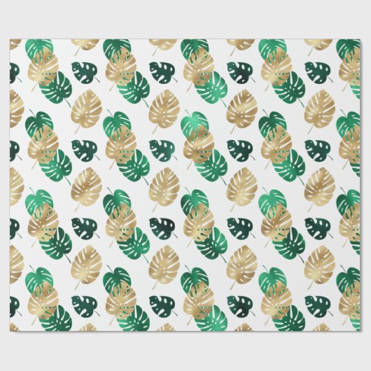 Elegant Tropical Gold en Green Monstera Leaves Cadeaupapier (Vlak)