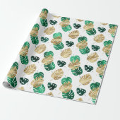 Elegant Tropical Gold en Green Monstera Leaves Cadeaupapier (Uitgerold)