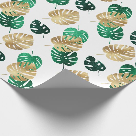 Elegant Tropical Gold en Green Monstera Leaves Cadeaupapier (Hoek)