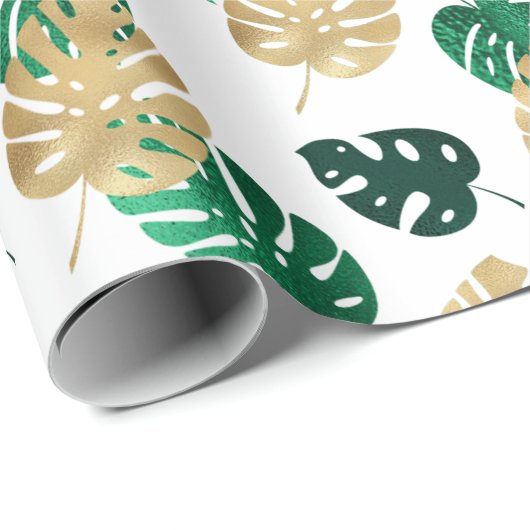 Elegant Tropical Gold en Green Monstera Leaves Cadeaupapier (Rol Hoek)
